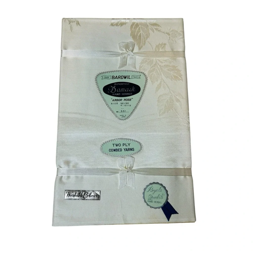 Bardwil Damask Tablecloth Arbor Rose Hand Hemmed Napkins‎ Set Japan 52x52